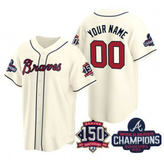 Custom Atlanta Braves Cream HOLBERT Active Player 2021 World Series Chimpions With 150th Anniversary Cool Stitched Jersey