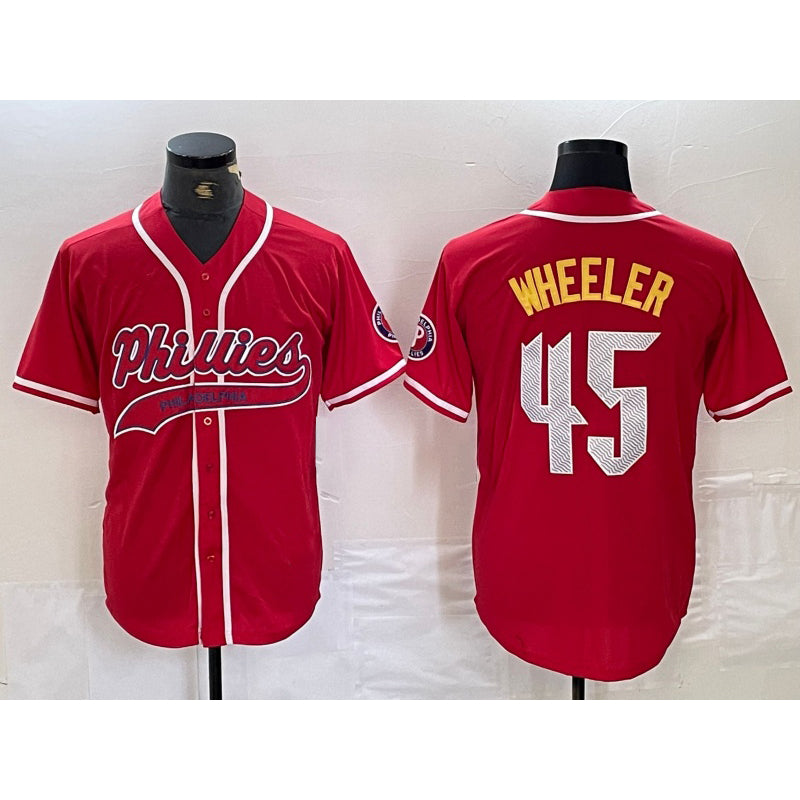 Philadelphia Phillies #45 Zack Wheeler Red HOLBERT Cool Base Stitched Jersey