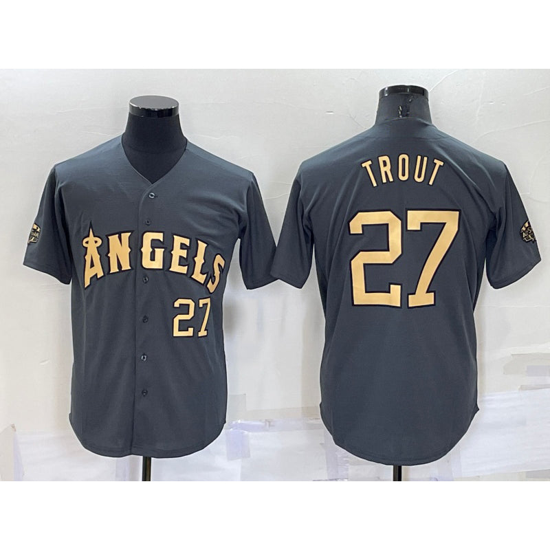Los Angeles Angels #27 Mike Trout Number Grey HOLBERT 2022 All Star Stitched Cool Base Jersey