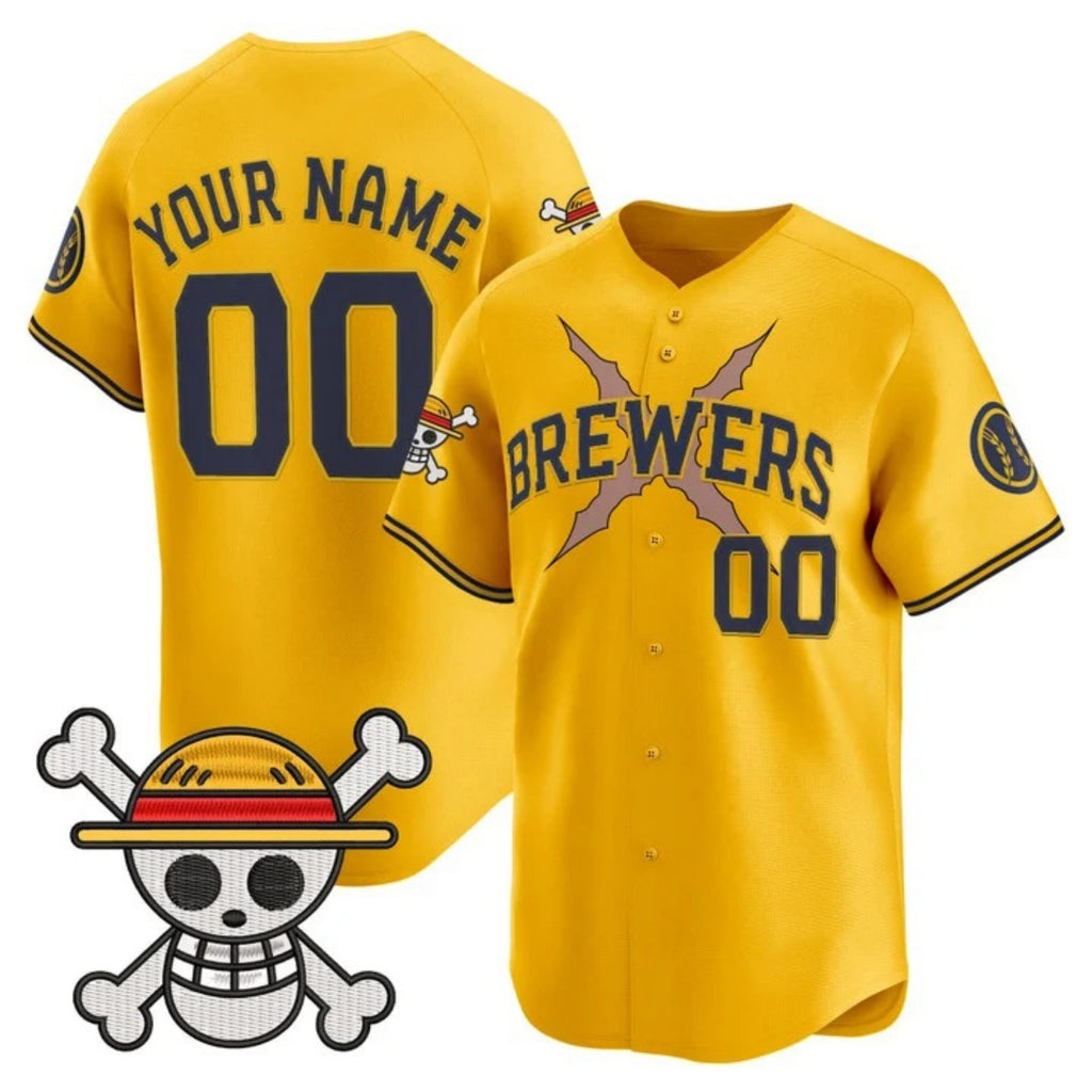 Custom Milwaukee Brewers x One Piece Gold HOLBERT Vapor Premier Limited Jersey - Stitched