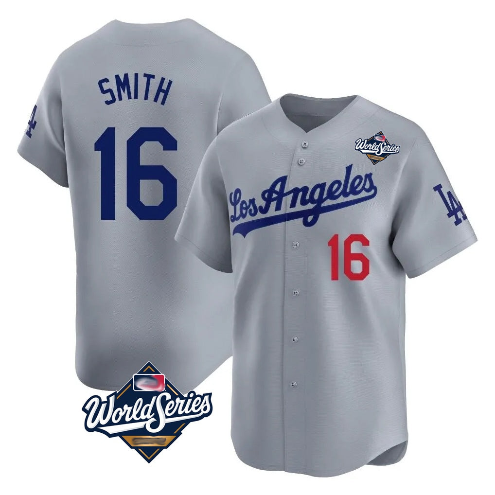 Los Angeles Dodgers #16 Will Smith Player Gray HOLBERT World Series Limited Home Stitched Jerseys