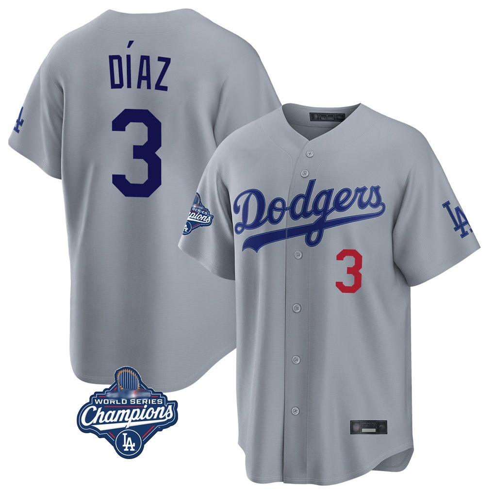 Los Angeles Dodgers #3 Edwin D¨ªaz Player Gray HOLBERT World Series Meet Game Home Stitched Jerseys