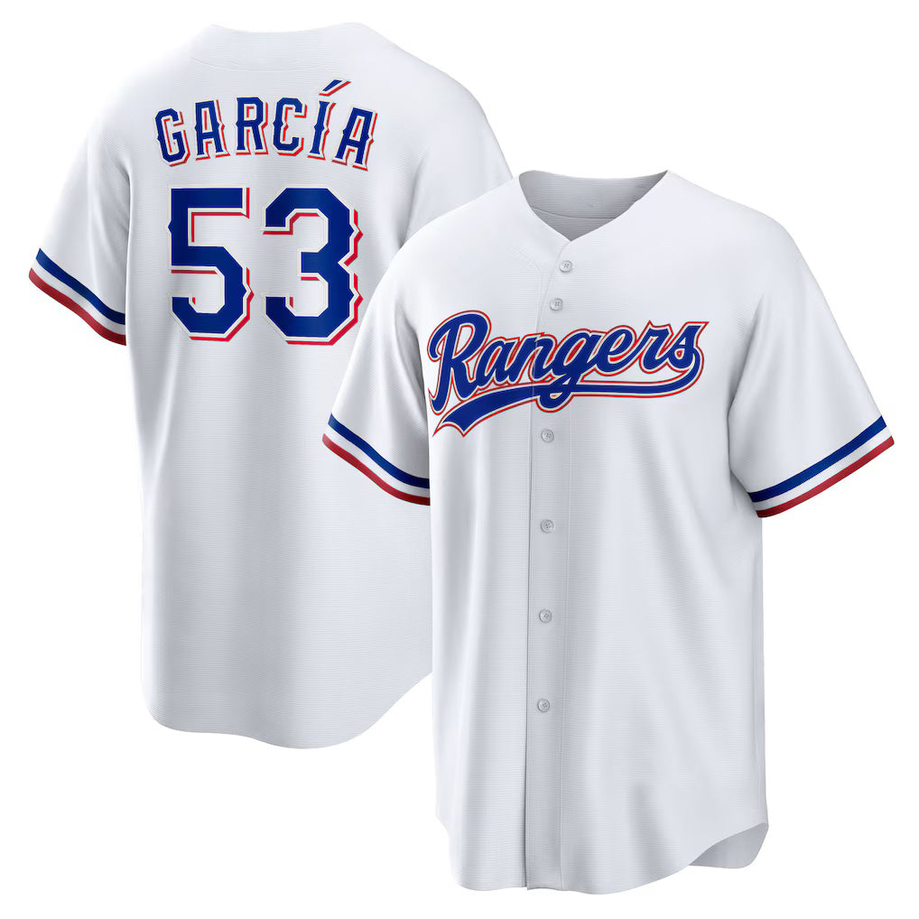 Texas Rangers #53 Adolis Garcia White HOLBERT Home Replica Jersey