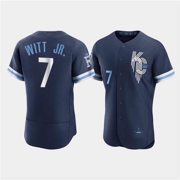 Kansas City Royals #7 Bobby Witt Jr. 2022 Navy HOLBERT City Connect Flex Base Stitched Jersey