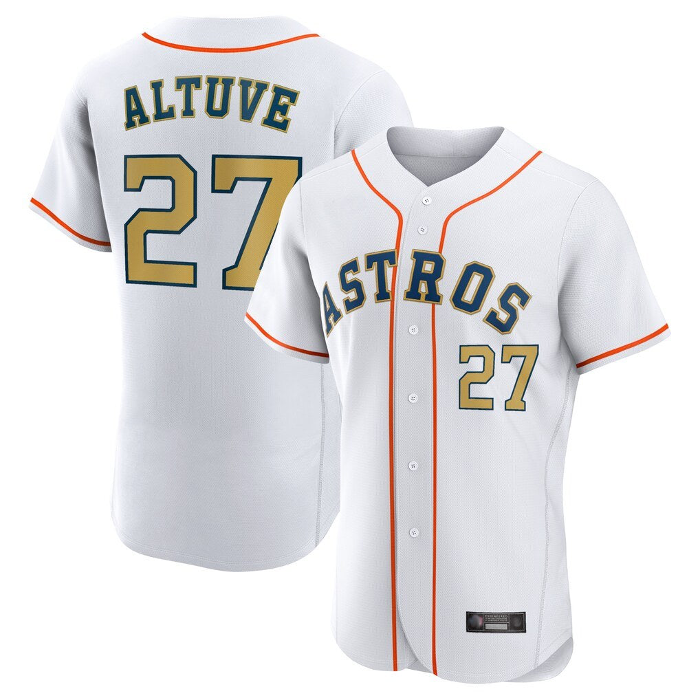 Houston Astros #27 Jose Altuve Player Gold HOLBERT Collection Limited Elite Home Stitched Jerseys
