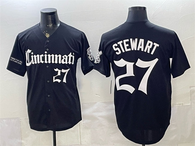 Cincinnati Reds #27 Sal Stewart Black HOLBERT 'Gothic Queen City Edition' Vapor Premier Limited Stitched Jersey