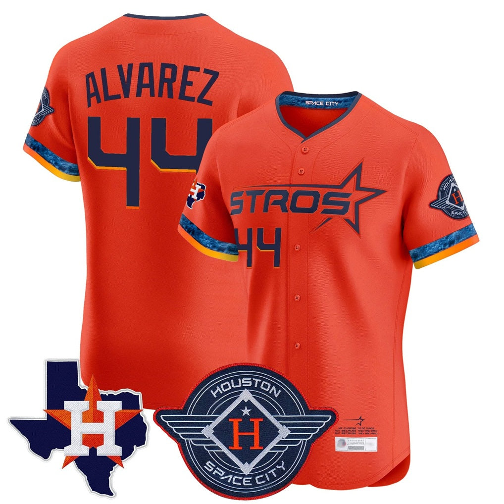 Houston Astros #44 Yordan Alvarez Player Orange HOLBERT City Connect Texas Patch Vapor Premier Limited Home Stitched Jerseys