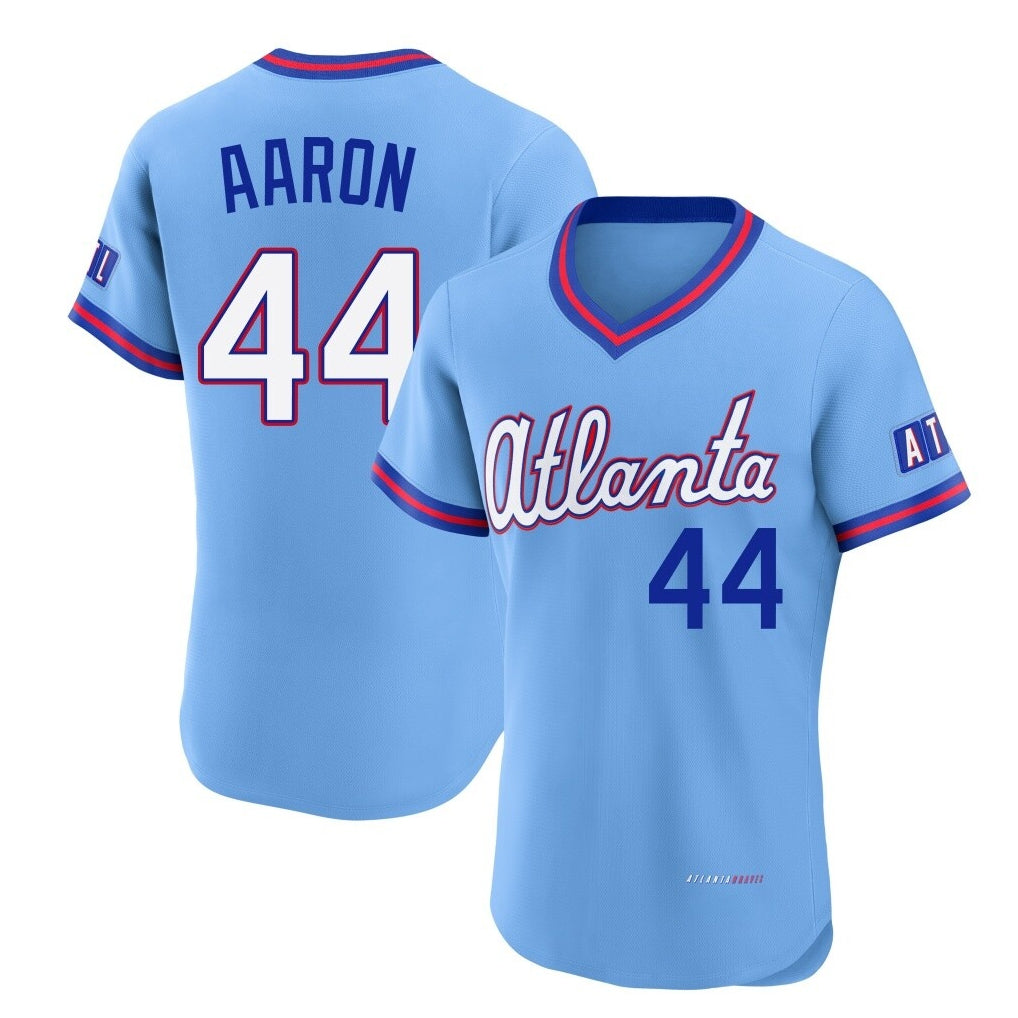 Atlanta Braves #44 Hank Aaron Player Powder Blue HOLBERT 2026 City Connect T-shirt Limited Elite Home Game Stitched Jerseys