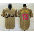 San Diego Padres #13 Manny Machado Tan HOLBERT Pinstripe 2023 City Connect Cool Base Stitched Jersey 2