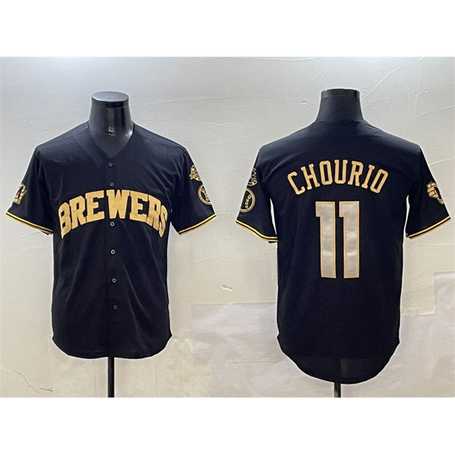 Milwaukee Brewers #11 Jackson Chourio Black Gold HOLBERT With Home Patch Limited Stitched Jersey