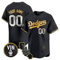 Custom Los Angeles Dodgers Vin & California Patch Gold Trim Vapor Premier Limited Jersey ¨C All Stitched-Black HOLBERT
