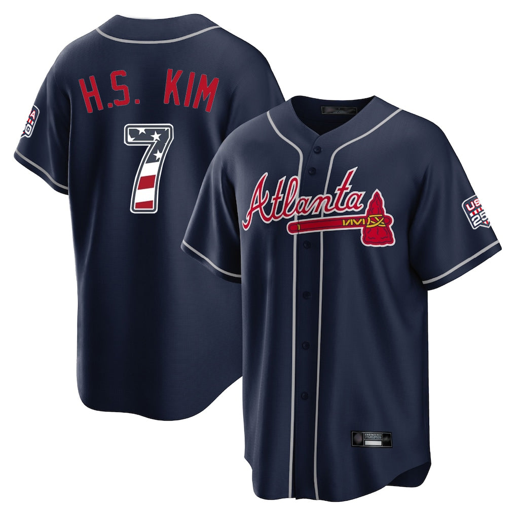 Atlanta Braves #7 Ha-Seong Kim Player Navy HOLBERT USA 250 Fourth Of July Limited Home Game Stitched Jerseys