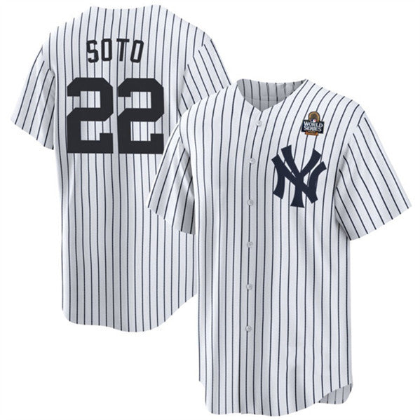 New York Yankees #22 Juan Soto White HOLBERT 2024 World Series With Name Cool Base Stitched Jersey