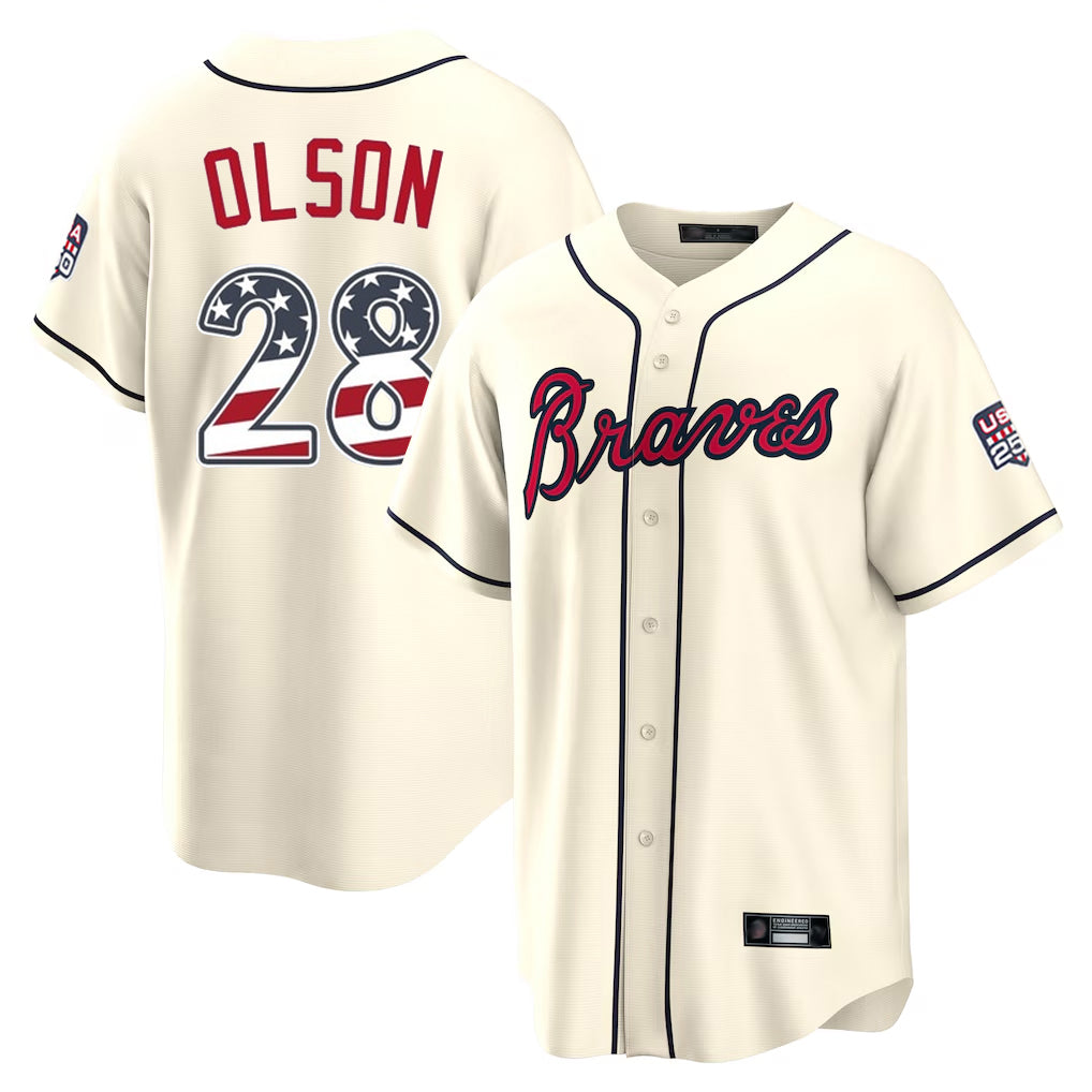 Atlanta Braves #28 Matt Olson Player Cream HOLBERT USA 250 Fourth Of July Limited Home Game Stitched Jerseys