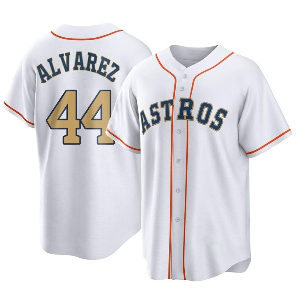 Houston Astros #44 Yordan Alvarez Player Gold HOLBERT Collection Game Home Stitched Jerseys