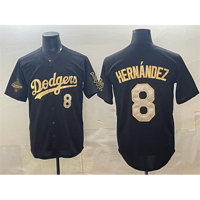 Los Angeles Dodgers #8 Enrique Hernandez Black Gold HOLBERT 2025 World Series Champions Patch Limited Stitched Jersey