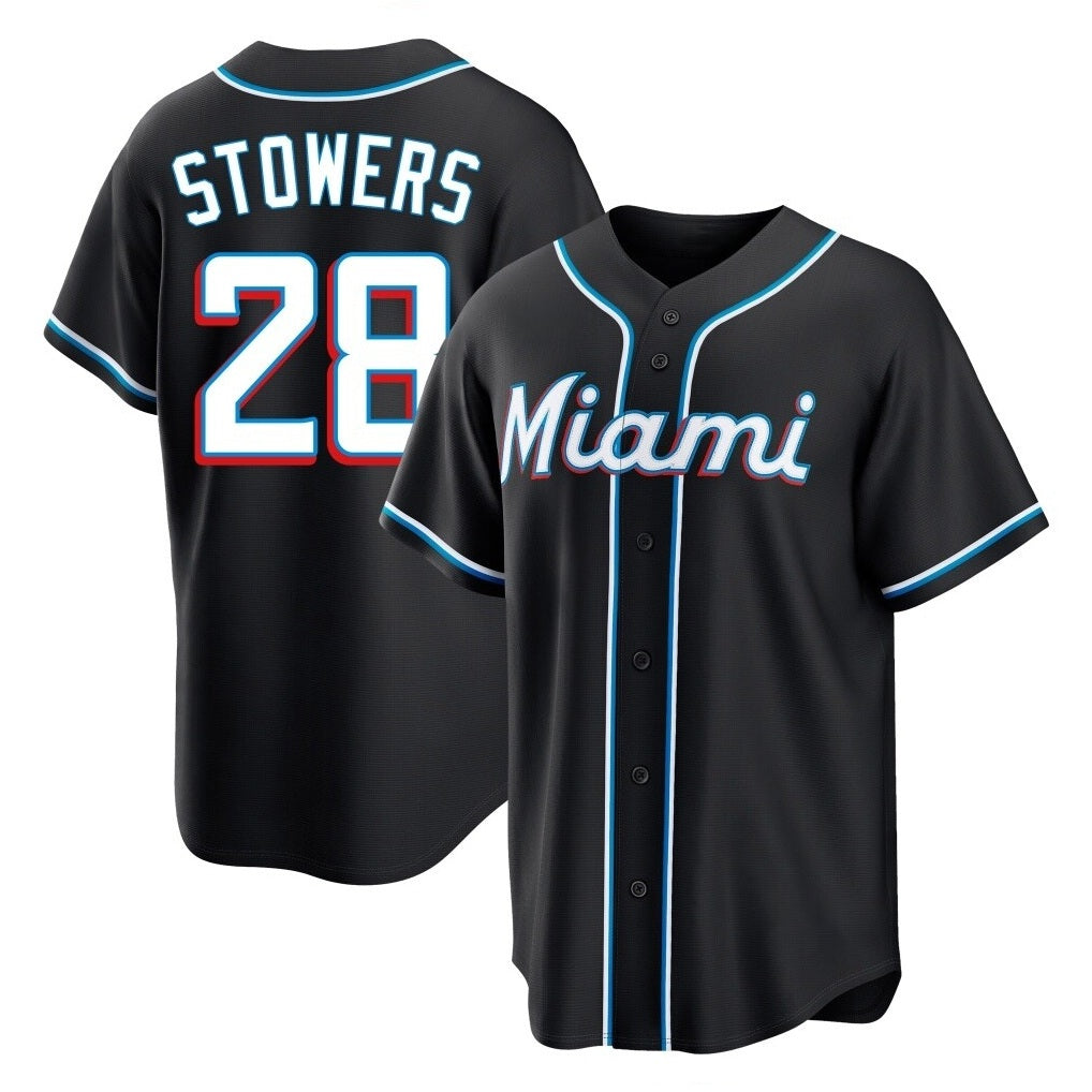 Miami Marlins #28 Kyle Stowers Player Black HOLBERT Fashion Out Home Game Stitched Jerseys