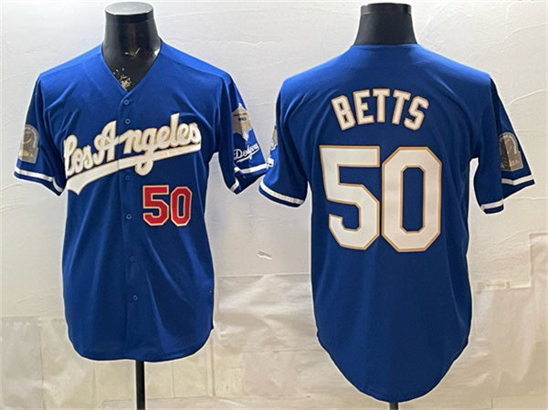 Los Angeles Dodgers #50 Mookie Betts Royal HOLBERT 2026 Gold Collection 9x & B2B Champs Patch Stitched Jersey