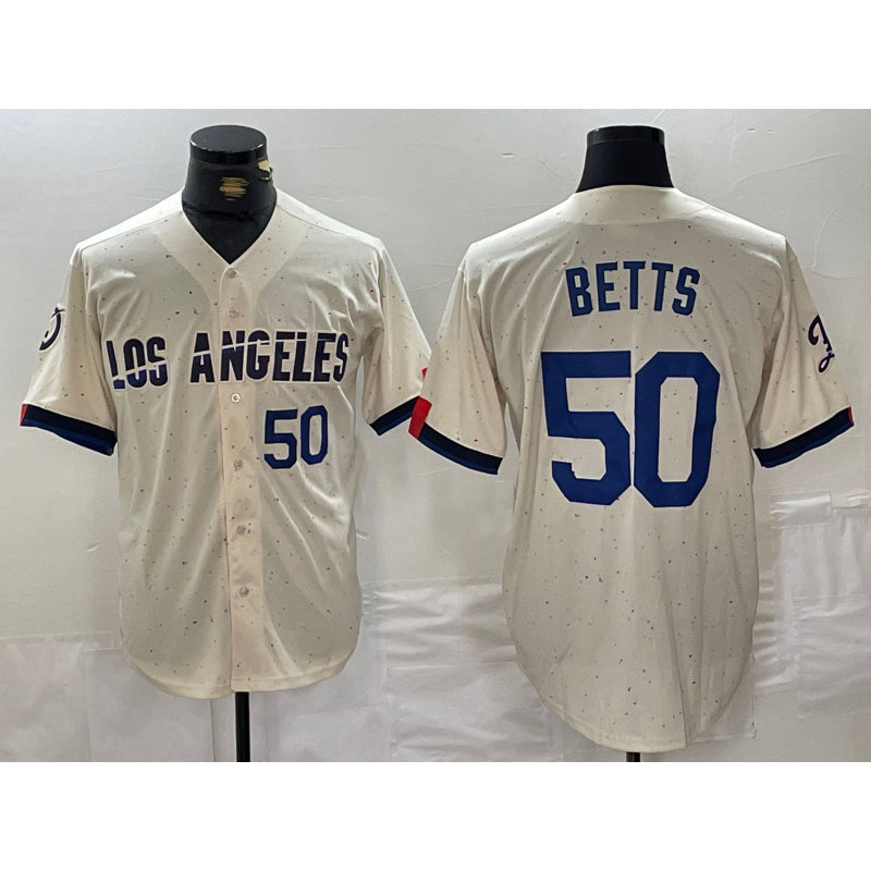 Los Angeles Dodgers #50 Mookie Betts Number Cream HOLBERT 2024 City Connect Limited Stitched Jerseys