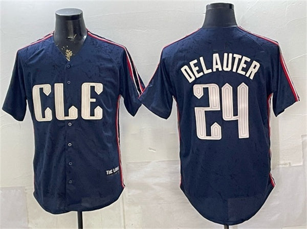 Cleveland Guardians #24 Chase DeLauter Navy HOLBERT 2024 City Connect Limited Stitched Jersey