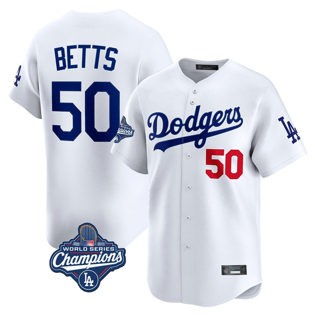 Los Angeles Dodgers #50 Mookie Betts Player White HOLBERT World Series Meet Limited Home Stitched Jerseys
