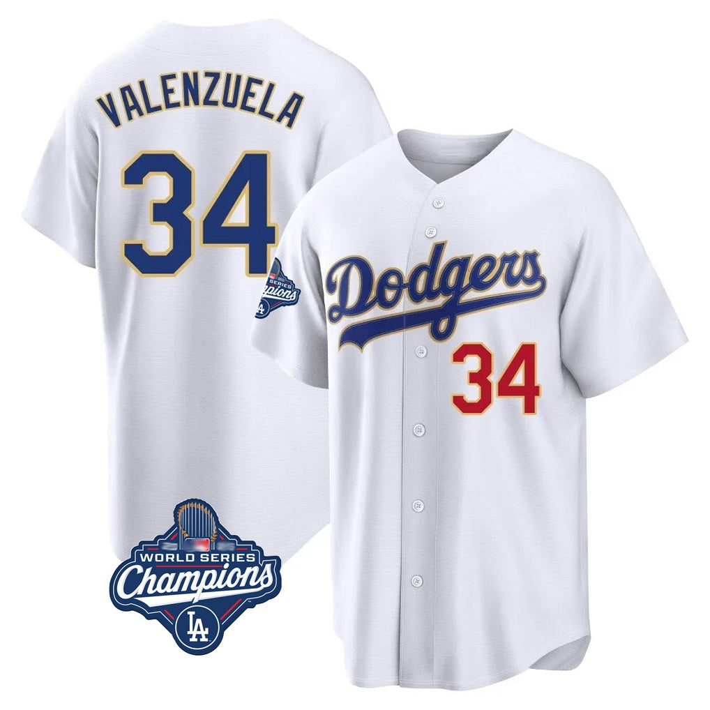 Los Angeles Dodgers #34 Fernando Valenzuela Player Gold White HOLBERT World Series Meet 2026 Collection Stadium Limited Stitched Jerseys