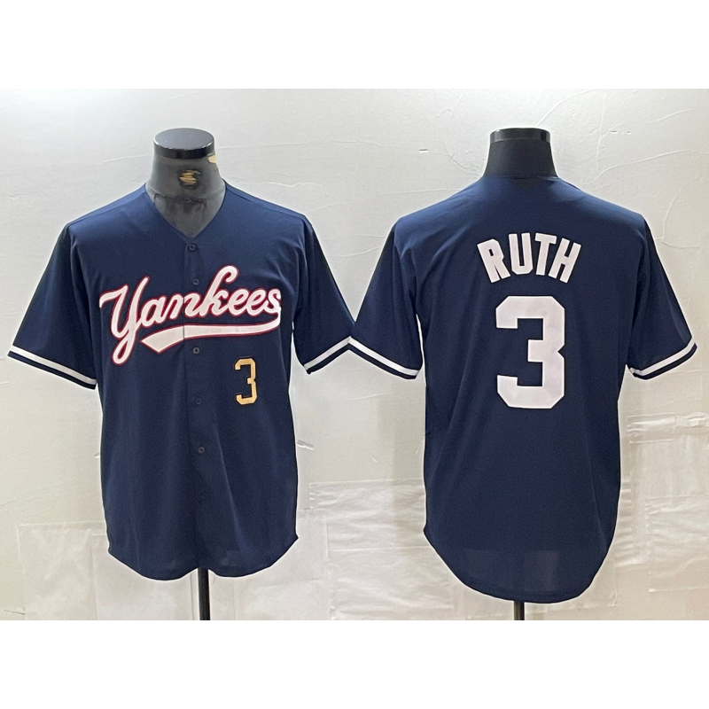 New York Yankees #3 Babe Ruth Number Navy HOLBERT Cool Base Stitched Jersey