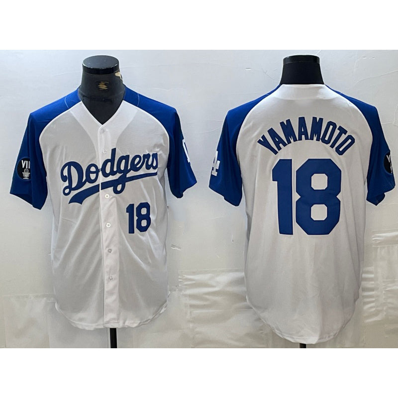 Los Angeles Dodgers #18 Yoshinobu Yamamoto Number White Blue HOLBERT Fashion Stitched Cool Base Limited Jersey 2