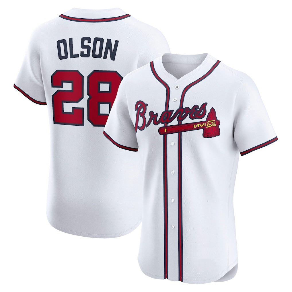 Atlanta Braves #28 Matt Olson White HOLBERT Home Elite Player Jersey