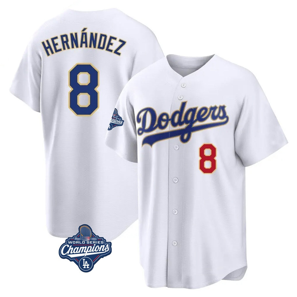 Los Angeles Dodgers #8 Enrique Hern¨¢ndez Player Gold White HOLBERT World Series Meet 2026 Collection Stadium Limited Stitched Jerseys