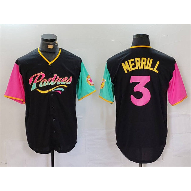 San Diego Padres #3 Jackson Merrill Black HOLBERT City Connect Cool Base Stitched Jersey