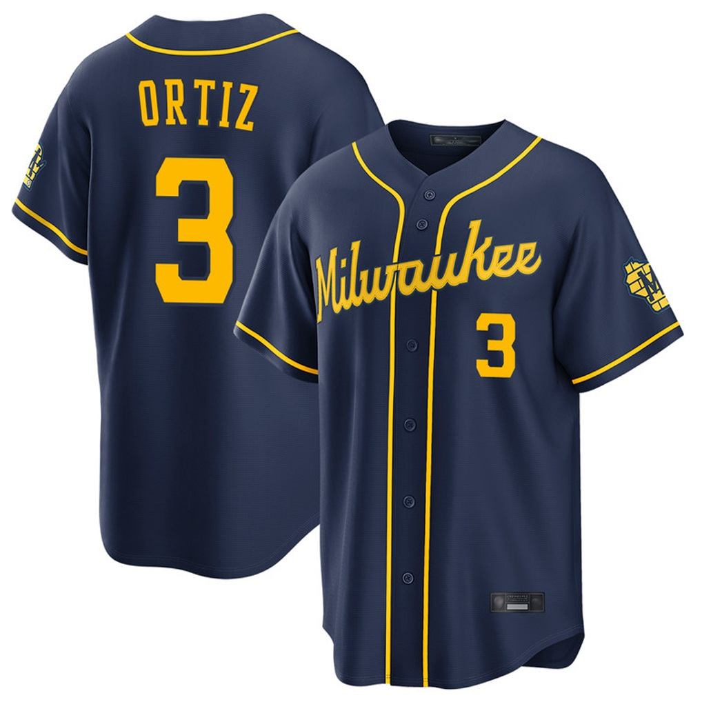 Milwaukee Brewers #3 Joey Ortiz Player Navy HOLBERT Home Stadium Game Stitched Jerseys