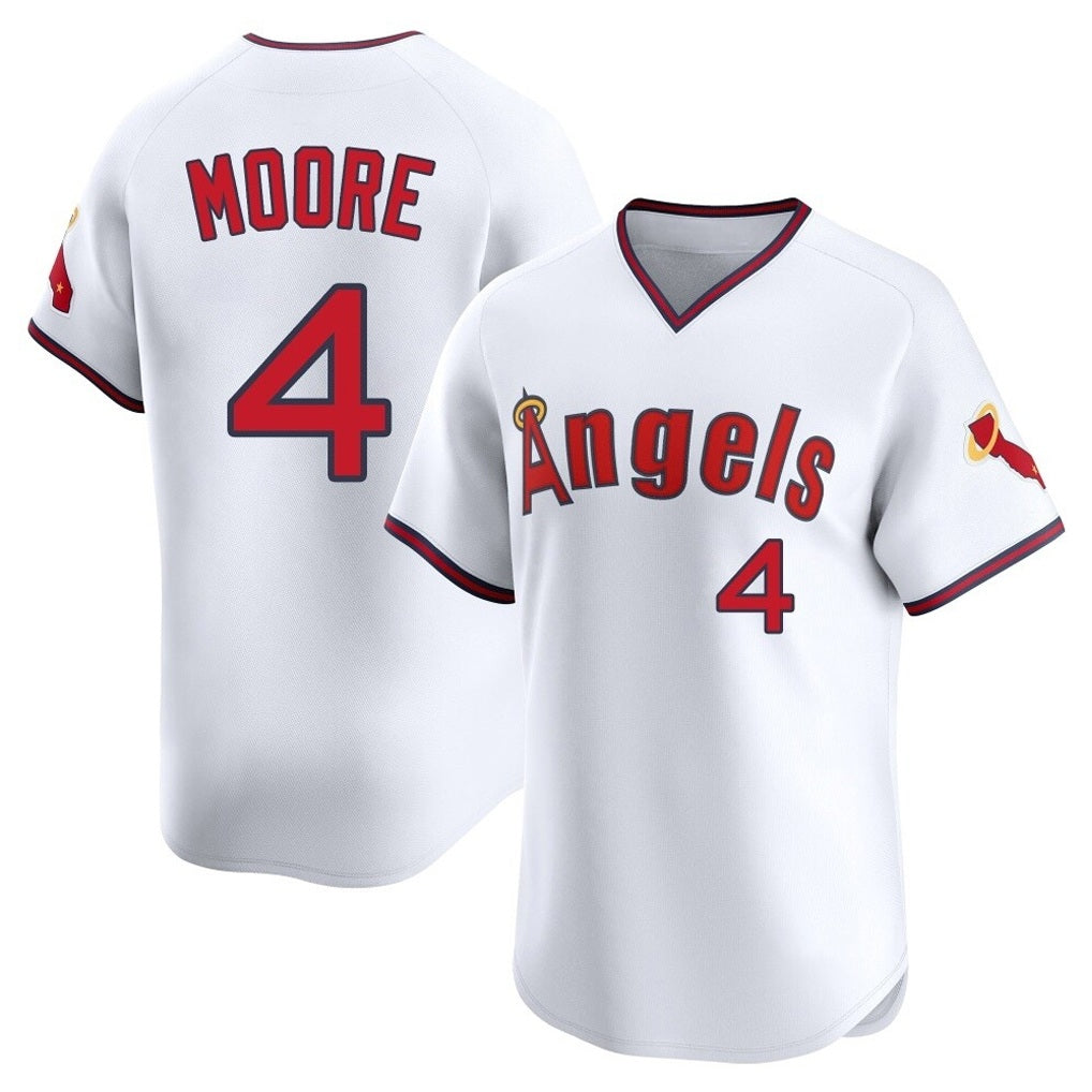 Los Angeles Angels #4 Christian Moore Player White HOLBERT T-shirt Home Limited Stitched Jerseys