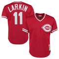 Cincinnati Reds #11 Barry Larkin Player Red HOLBERT Mitchell & Ness Throwback Cooperstown Mesh T-shirt Game Stitched Jerseys