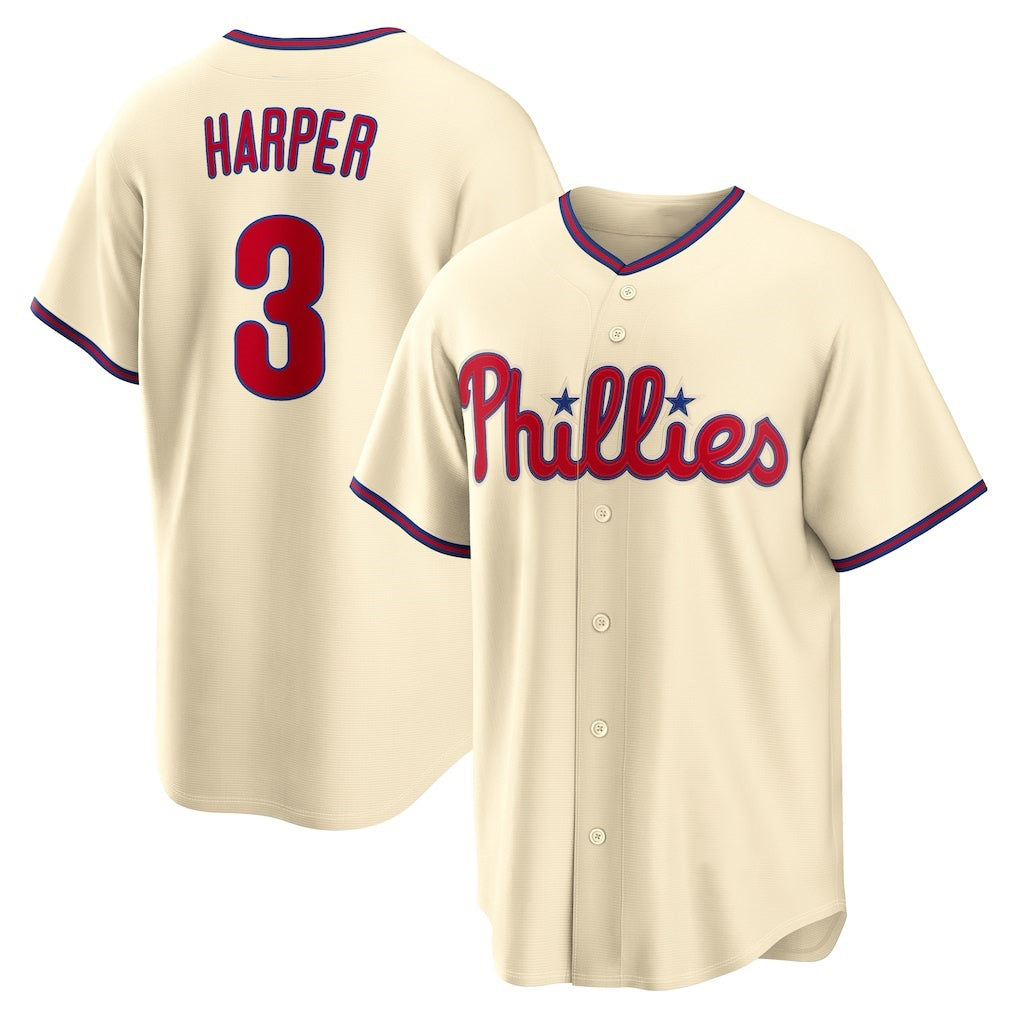 Philadelphia Phillies #3 Bryce Harper Cream HOLBERT Alternate Replica Jersey