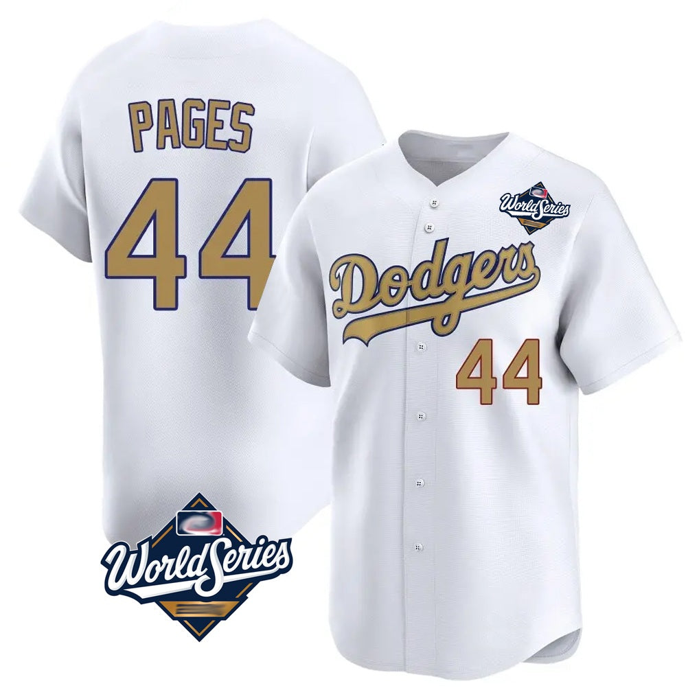 Los Angeles Dodgers #44 Andy Pages Player White Gold HOLBERT World Series Collection Limited Home Stitched Jerseys