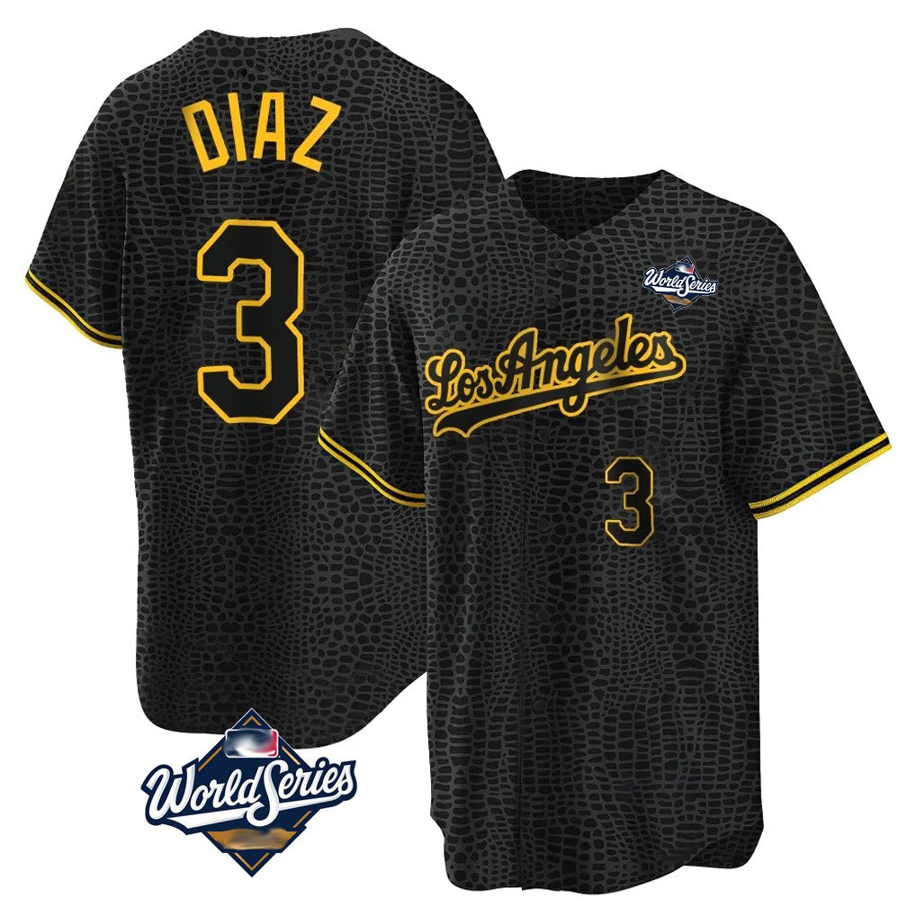 Los Angeles Dodgers #3 Edwin D¨ªaz Player Black Gold HOLBERT World Series Limited Home Stitched Jerseys