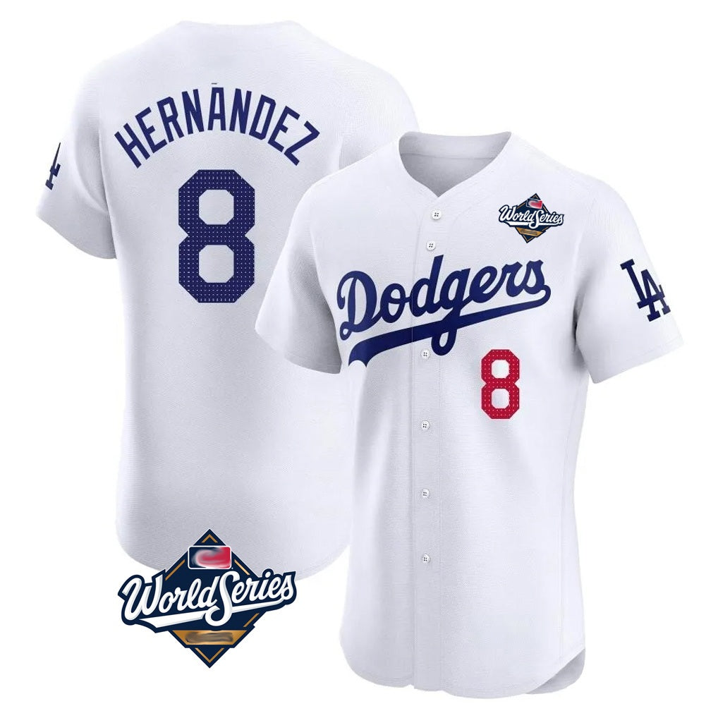 Los Angeles Dodgers #8 Enrique Hern¨¢ndez Player White HOLBERT World Series Limited Elite Home Stitched Jerseys