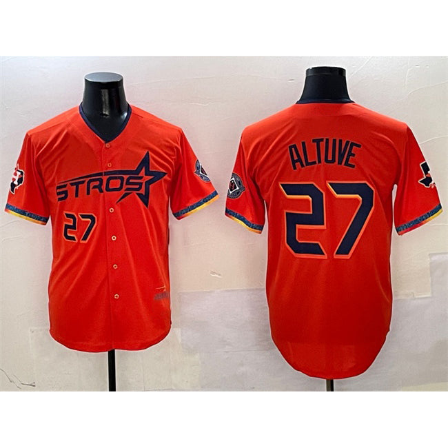 Houston Astros #27 Jose Altuve Orange HOLBERT 2025 City Connect With Texas Patch Limited Stitched Jersey