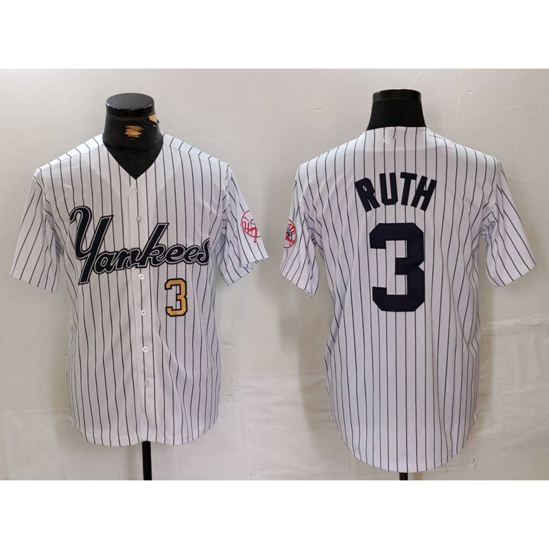 New York Yankees #3 Babe Ruth White HOLBERT Pinstripe Fashion Cool Base Jerseys 2