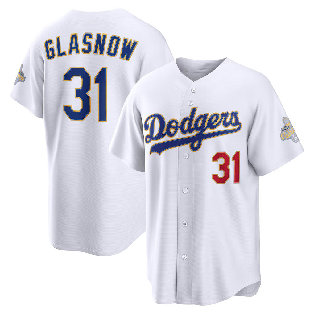 Los Angeles Dodgers #31 Tyler Glasnow White HOLBERT 2026 Gold Collection Stadium Jersey