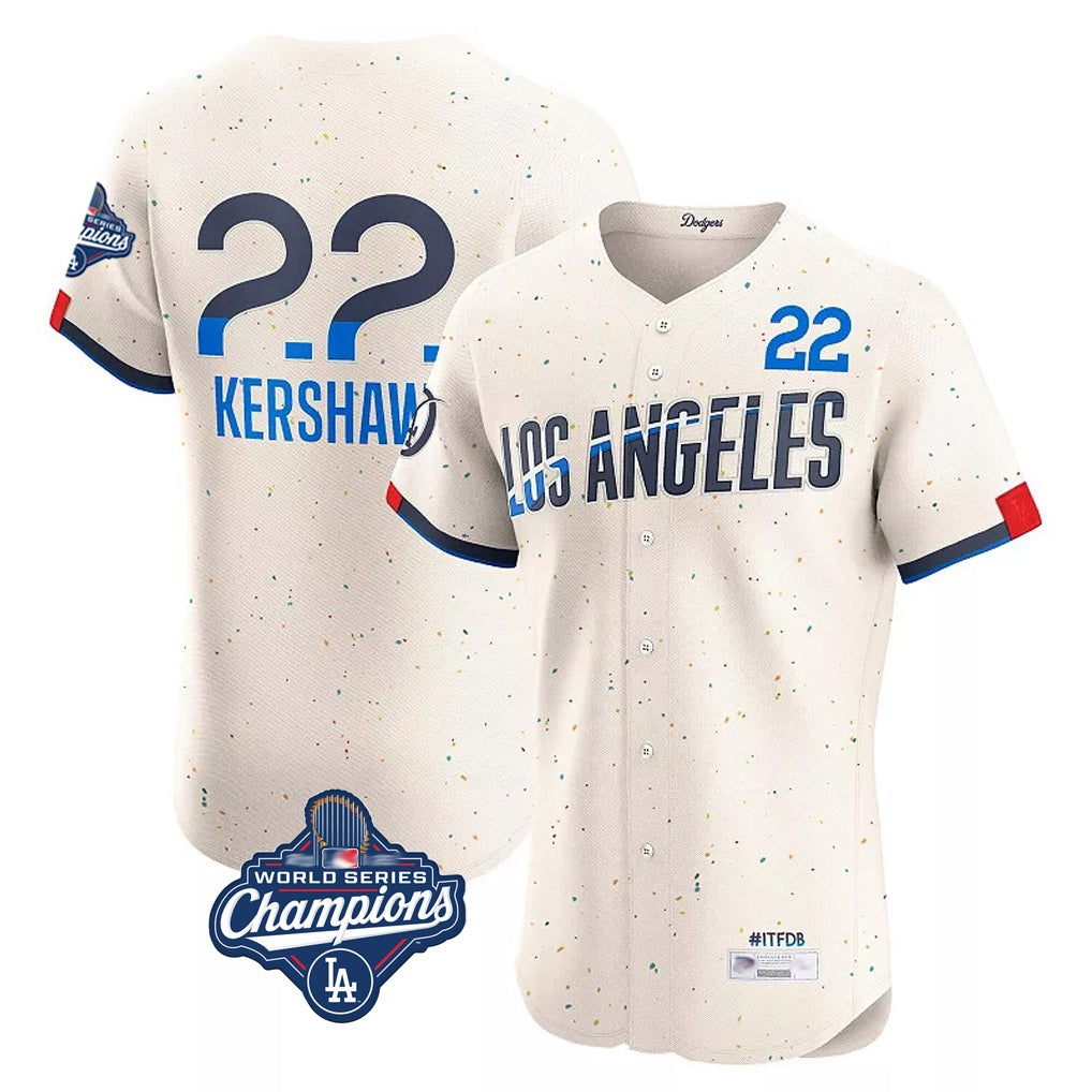 Los Angeles Dodgers #22 Clayton Kershaw Player Cream HOLBERT World Series Meet City Connect Limited Elite Home Stitched Jerseys
