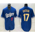 Los Angeles Dodgers #17 Shohei Ohtani Number Blue Gold HOLBERT Stitched Cool Base Jerseys