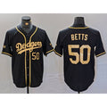 Los Angeles Dodgers #50 Mookie Betts Number Black Gold HOLBERT World Series Champions Cool Base Stitched Jersey