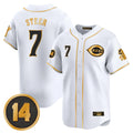 Cincinnati Reds #7 Spencer Steer Player White-Gold HOLBERT Vapor Premier Limited Home Stitched Jerseys