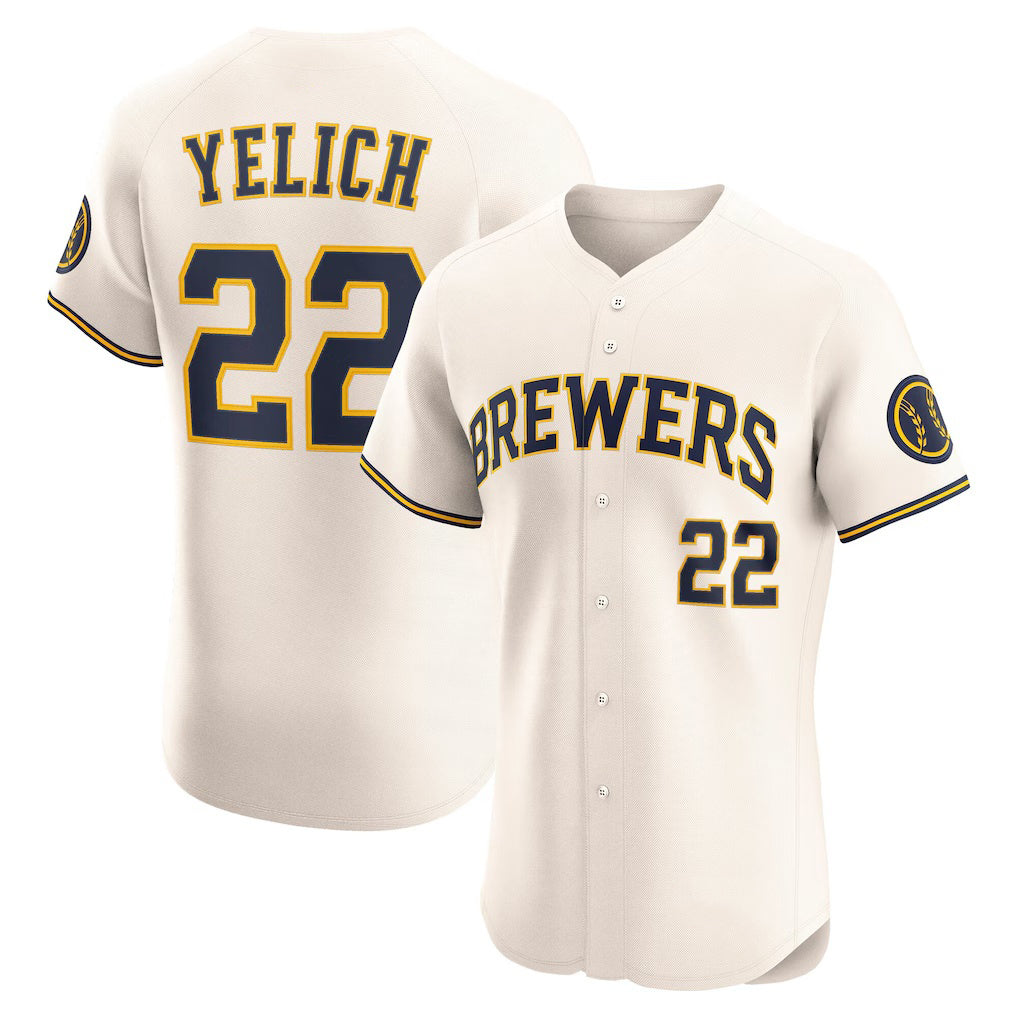 Milwaukee Brewers #22 Christian Yelich Cream HOLBERT Home Elite Player Jersey