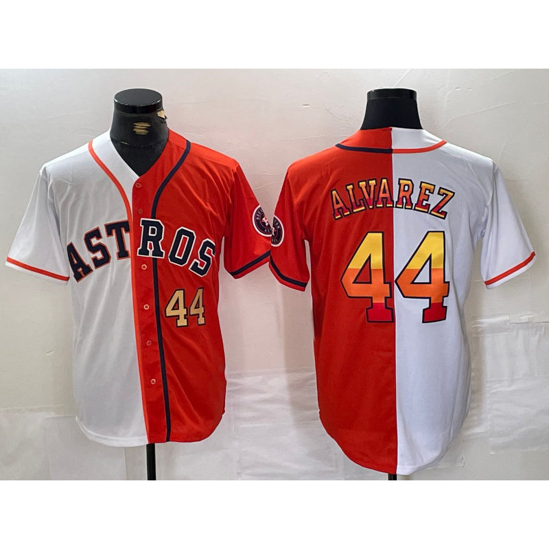 Houston Astros #44 Yordan Alvarez Number White Orange HOLBERT Split Stitched Jersey 2