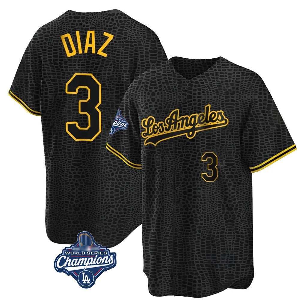 Los Angeles Dodgers #3 Edwin D¨ªaz Player Black Gold HOLBERT World Series Meet Limited Home Stitched Jerseys