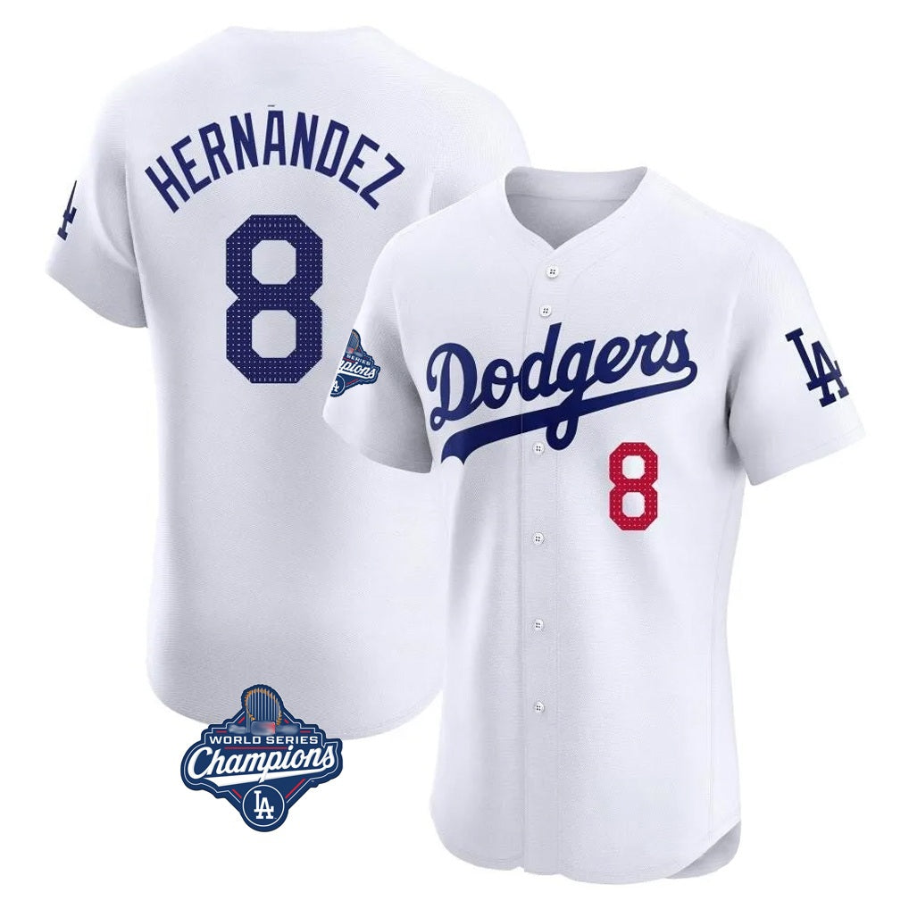 Los Angeles Dodgers #8 Enrique Hern¨¢ndez Player White HOLBERT World Series Meet Limited Elite Home Stitched Jerseys