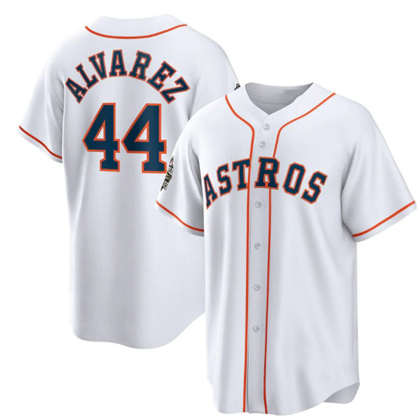 Houston Astros #44 Yordan Alvarez White HOLBERT 2022 World Series Home Stitched Jersey